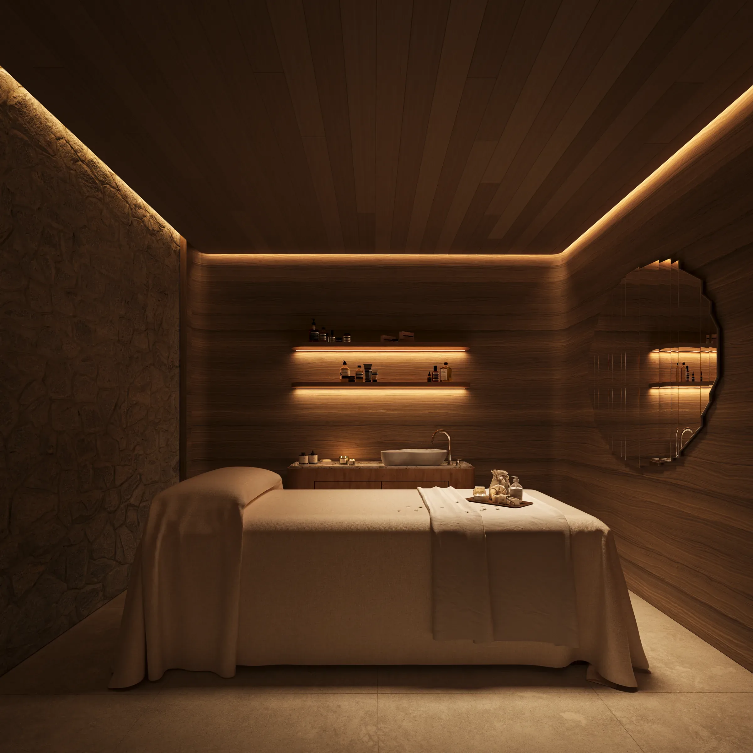 Casa Vernazza, sala de massagem do spa com iluminação indireta
