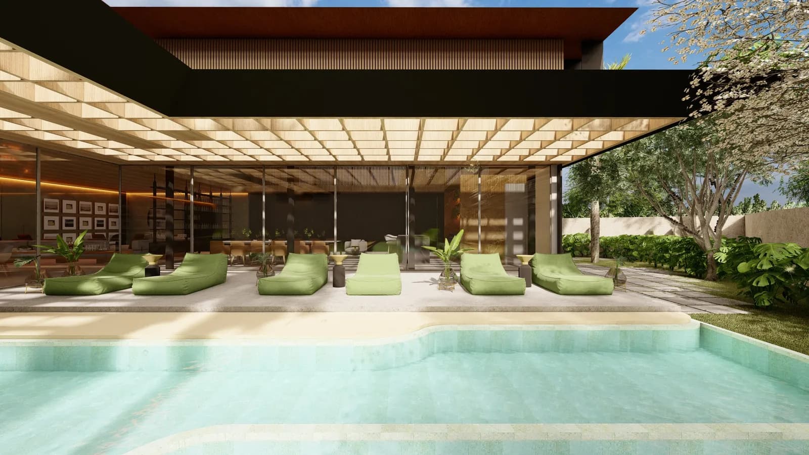 Veranda House, pool and covered veranda with timber ceiling
