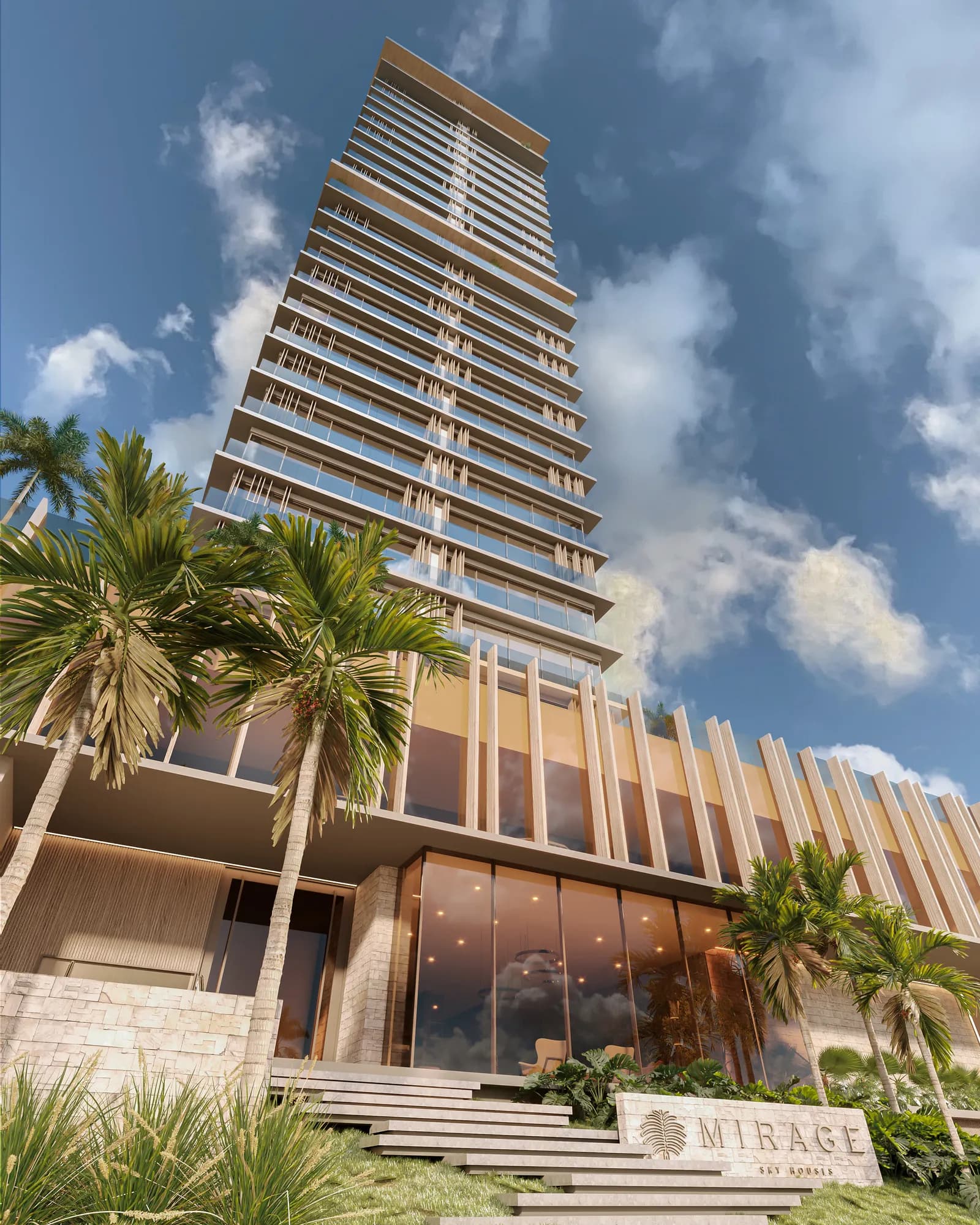 Mirage Sky Houses — Renderização 3D da fachada do edifício