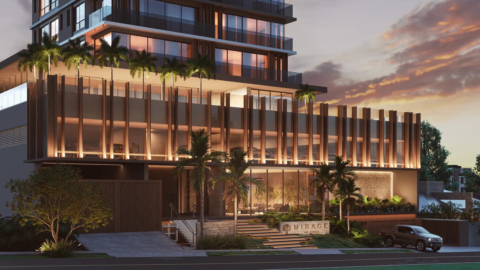 Mirage Sky Houses — Renderização 3D da vista noturna do empreendimento