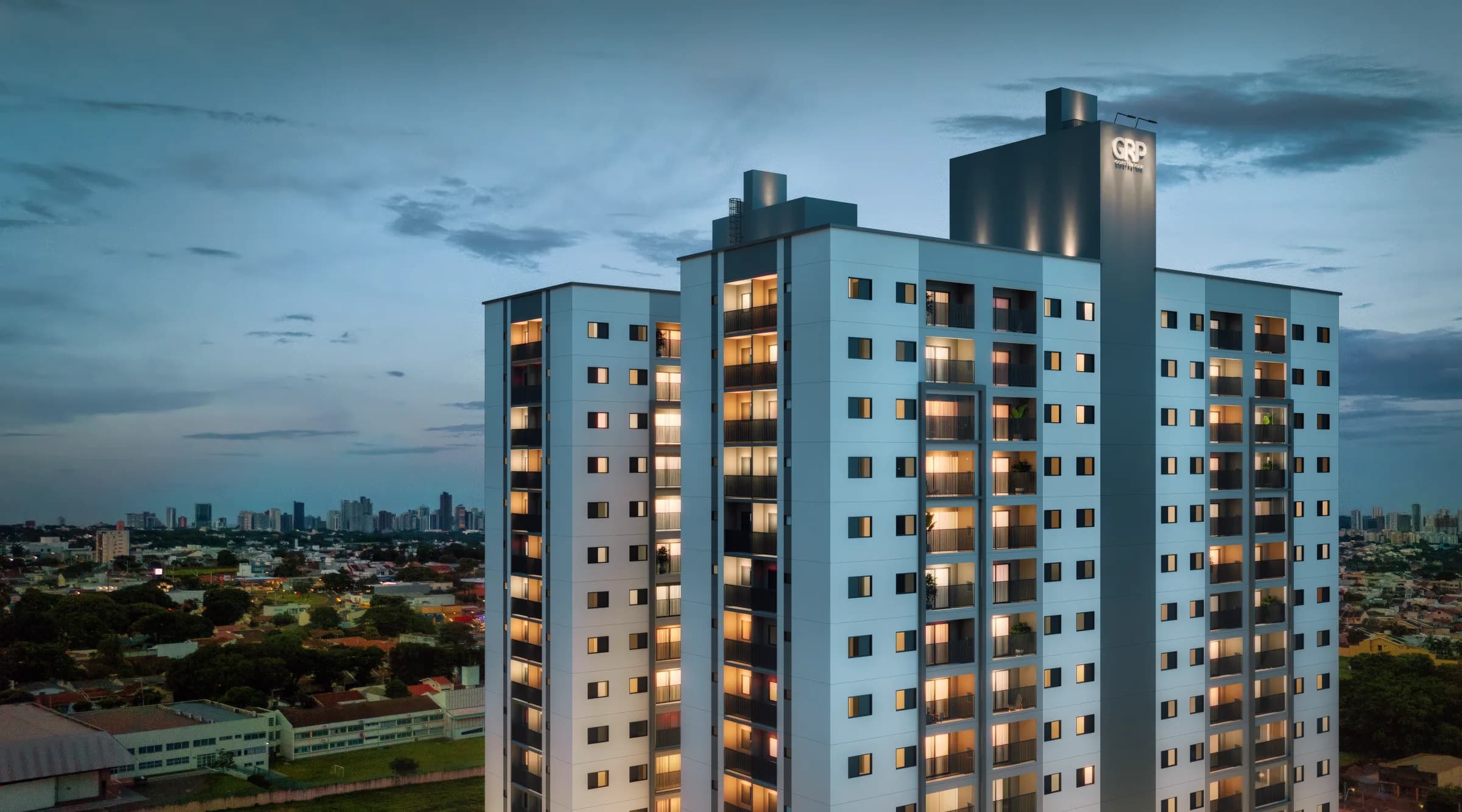 NURA — Renderização 3D detalhe da fachada