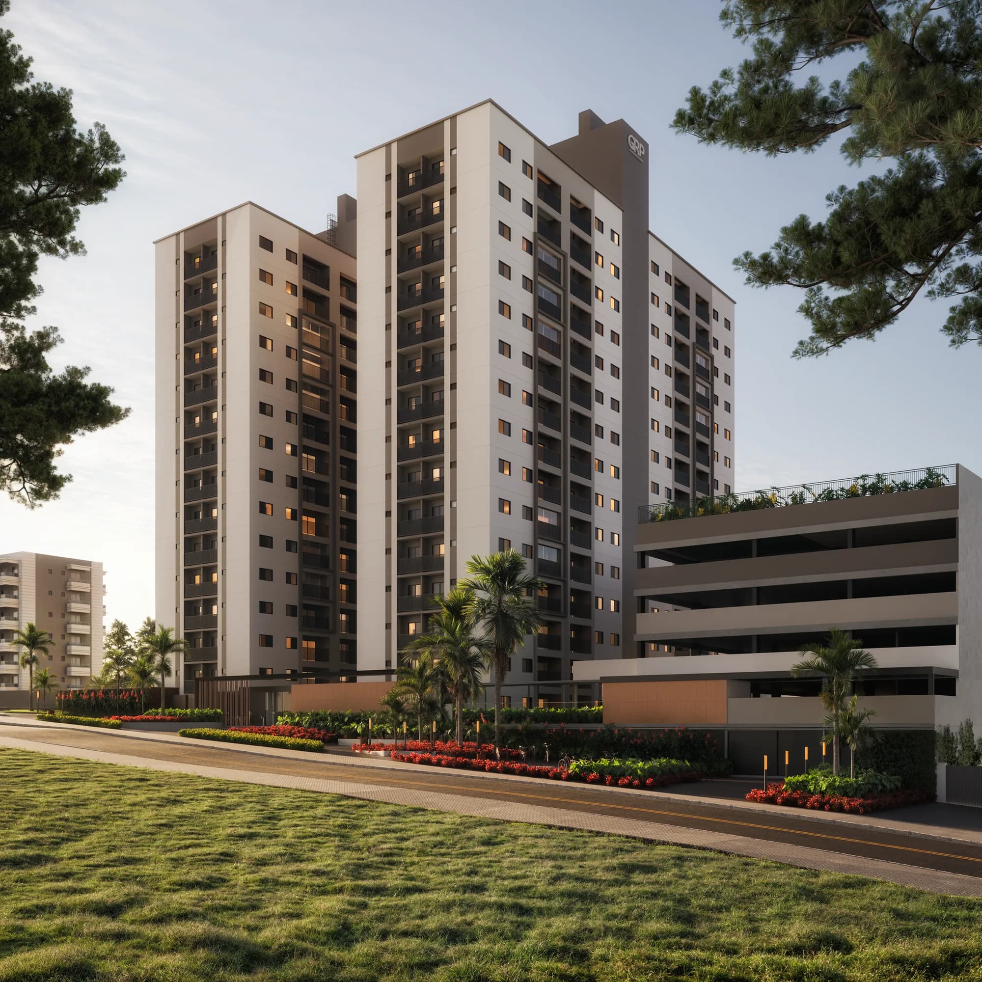 NURA, Renderização 3D da fachada principal do empreendimento em Maringá, PR