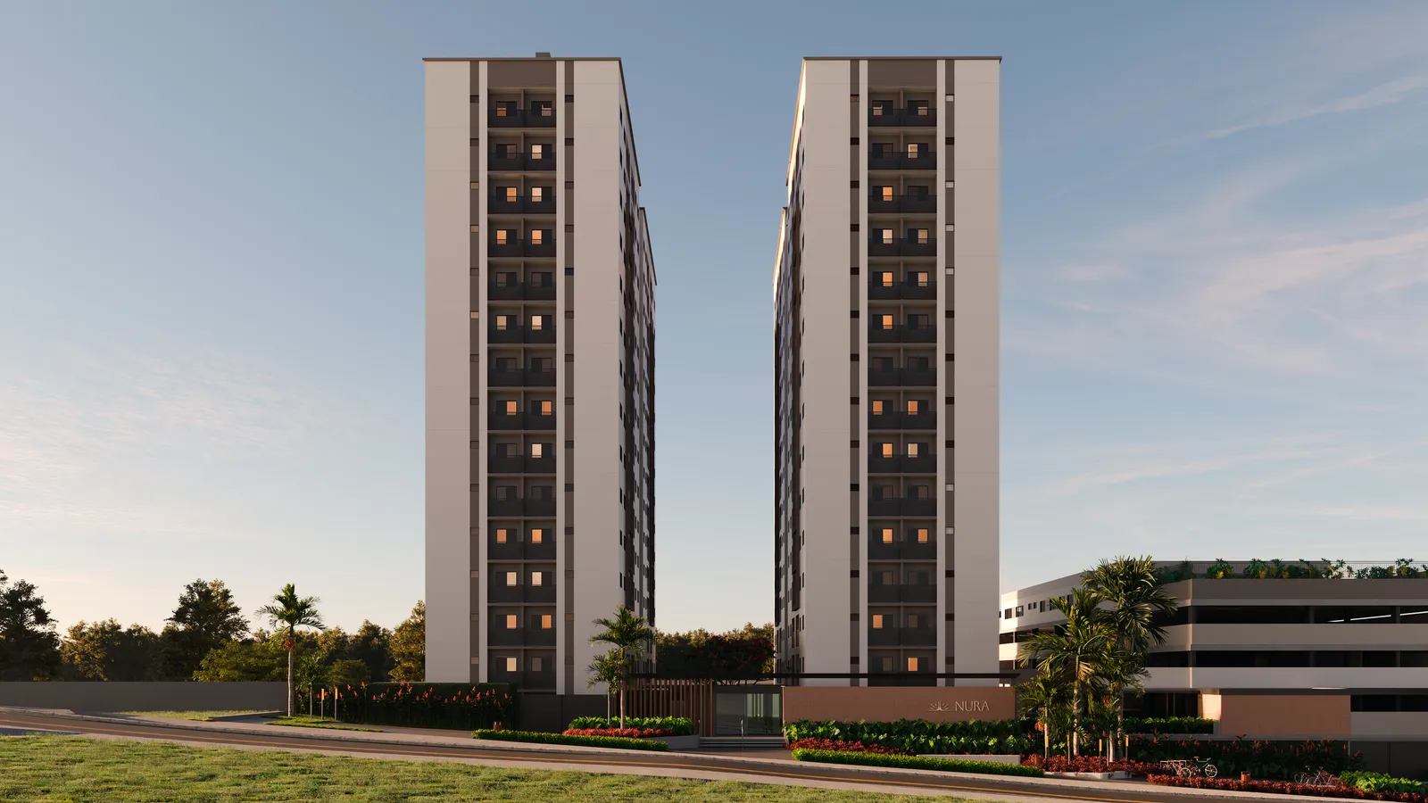 NURA — Renderização 3D da fachada do edifício