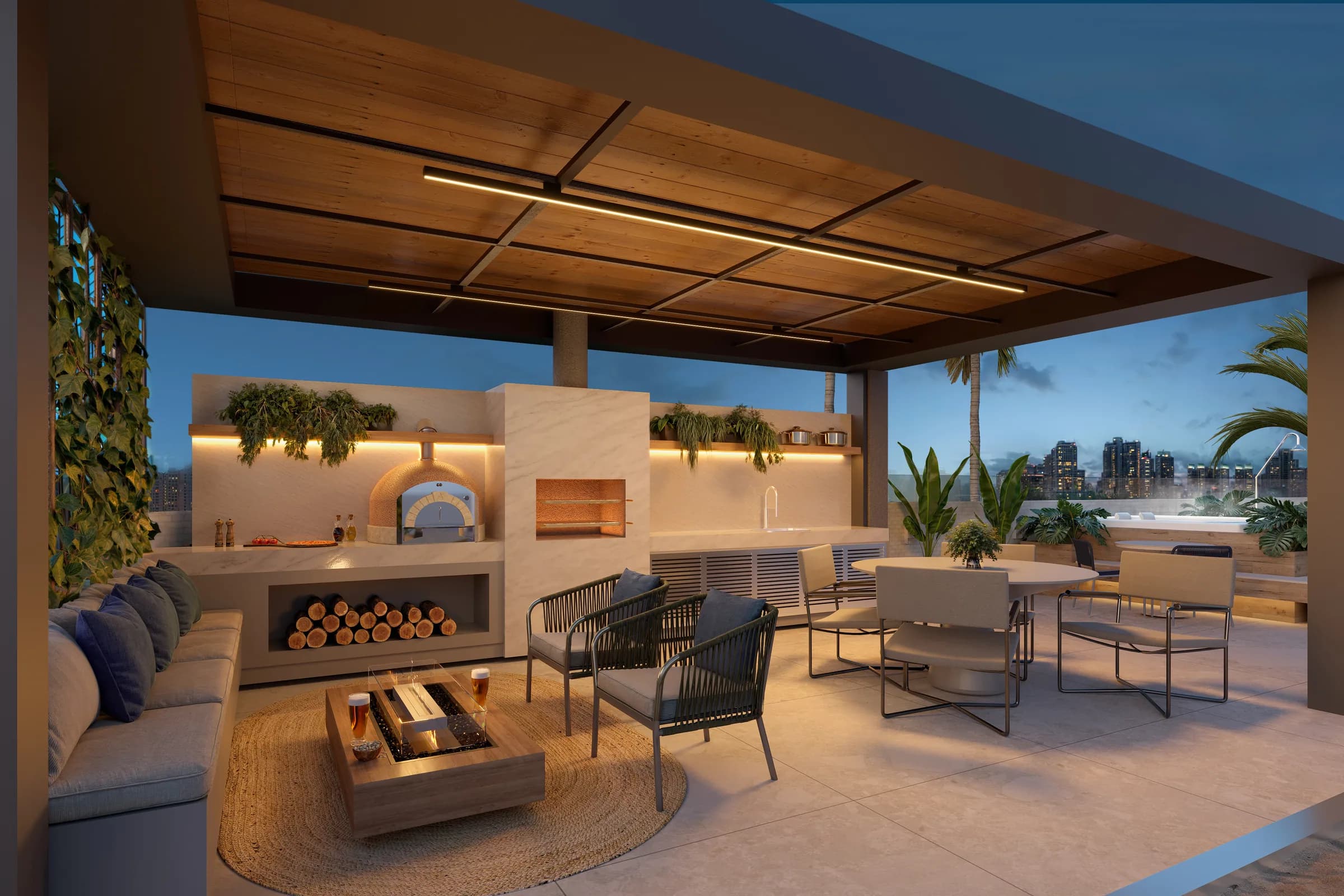 Wave, gazebo coberto com churrasqueira, forno e lareira externa