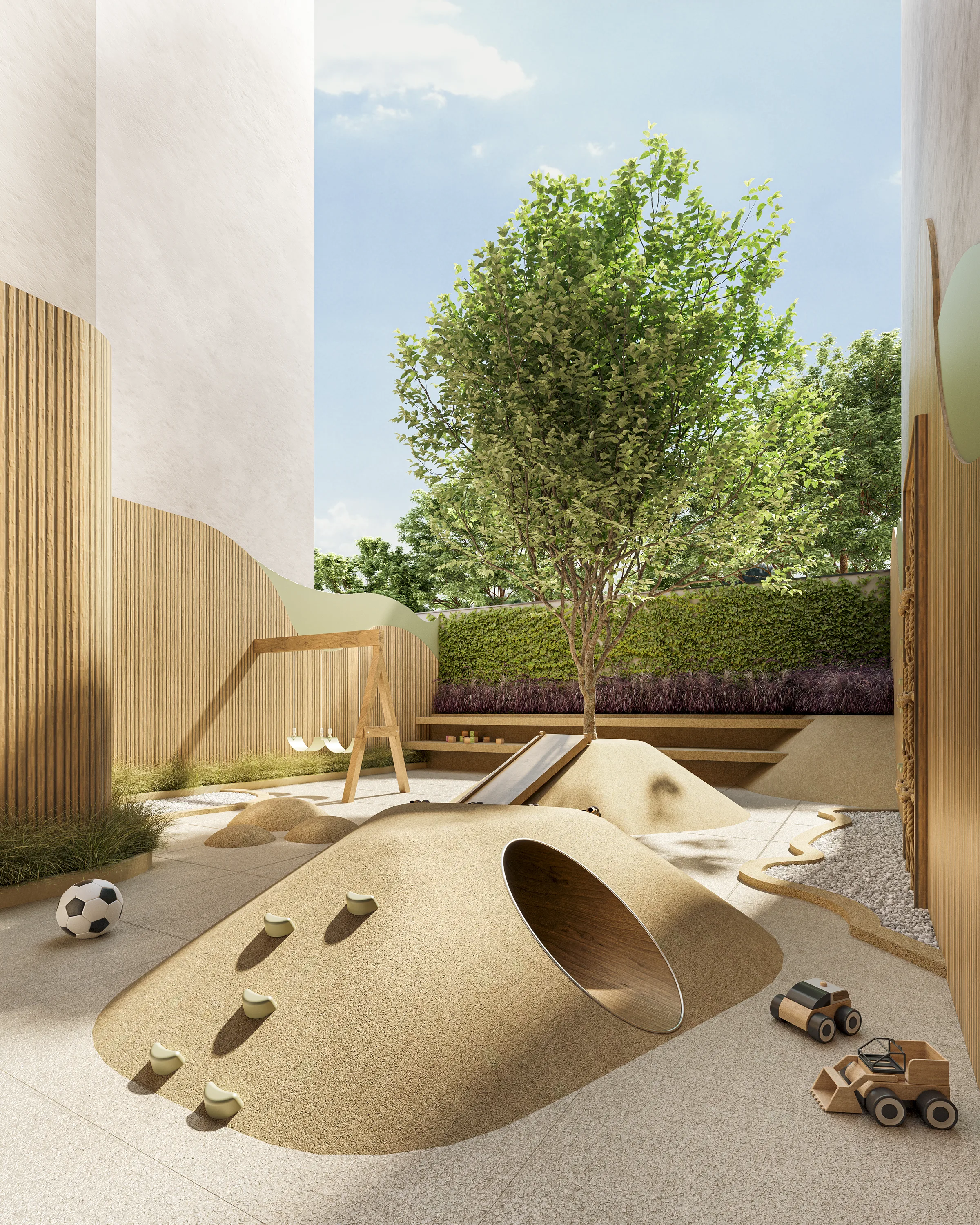 Porto Alto — Renderização 3D do playground e área kids